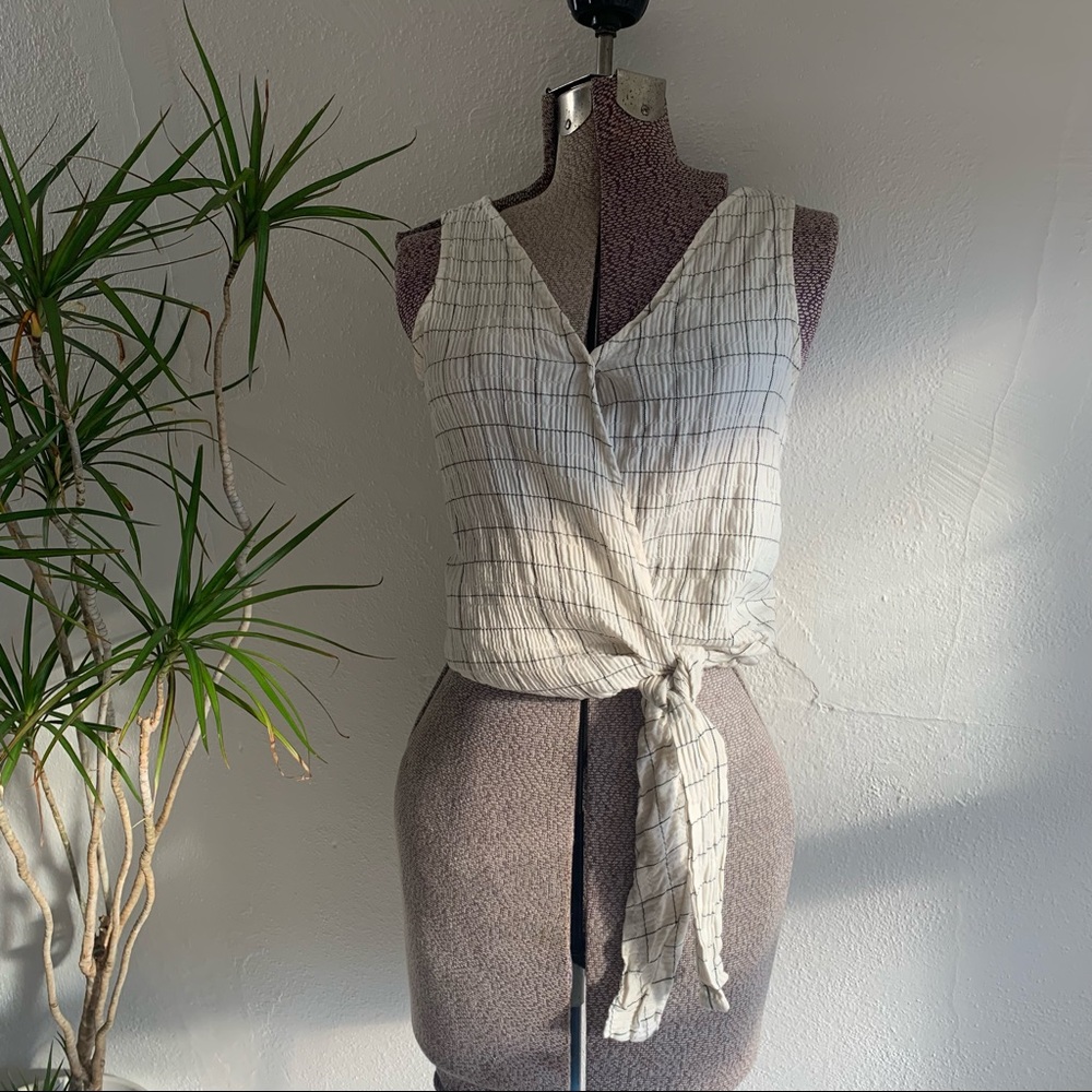 Eye Shadow | Cream Windowpane Pattern Wrap Tank T… - image 1